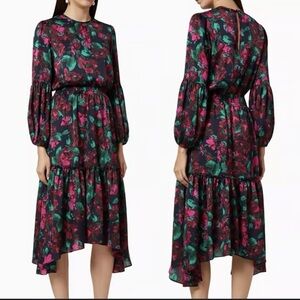 MISA SIMONE DRESS ENCHANTED FLORL Midi Dress with Pink and Green Accents SIZE M